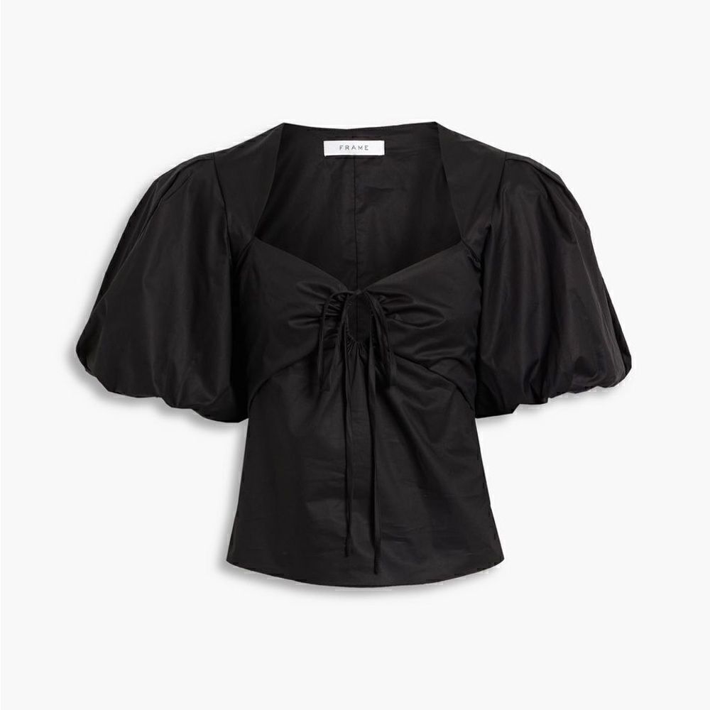 NWT Frame Cotton Black Crop Top Puff Sleeve Blouse Size XS